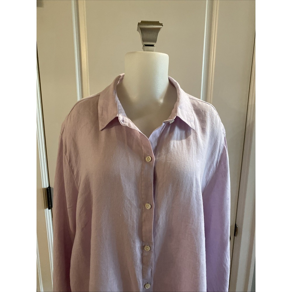 J.Jill Love Linen Women's 2X Lilac 100% Linen Button‎ Front Shirt Relaxed Fit - Picture 2 of 11